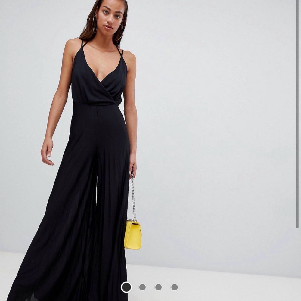 ASOS DESIGN Jersey Jumpsuit With Blouson Drape Bodice And Pleated Wide Leg